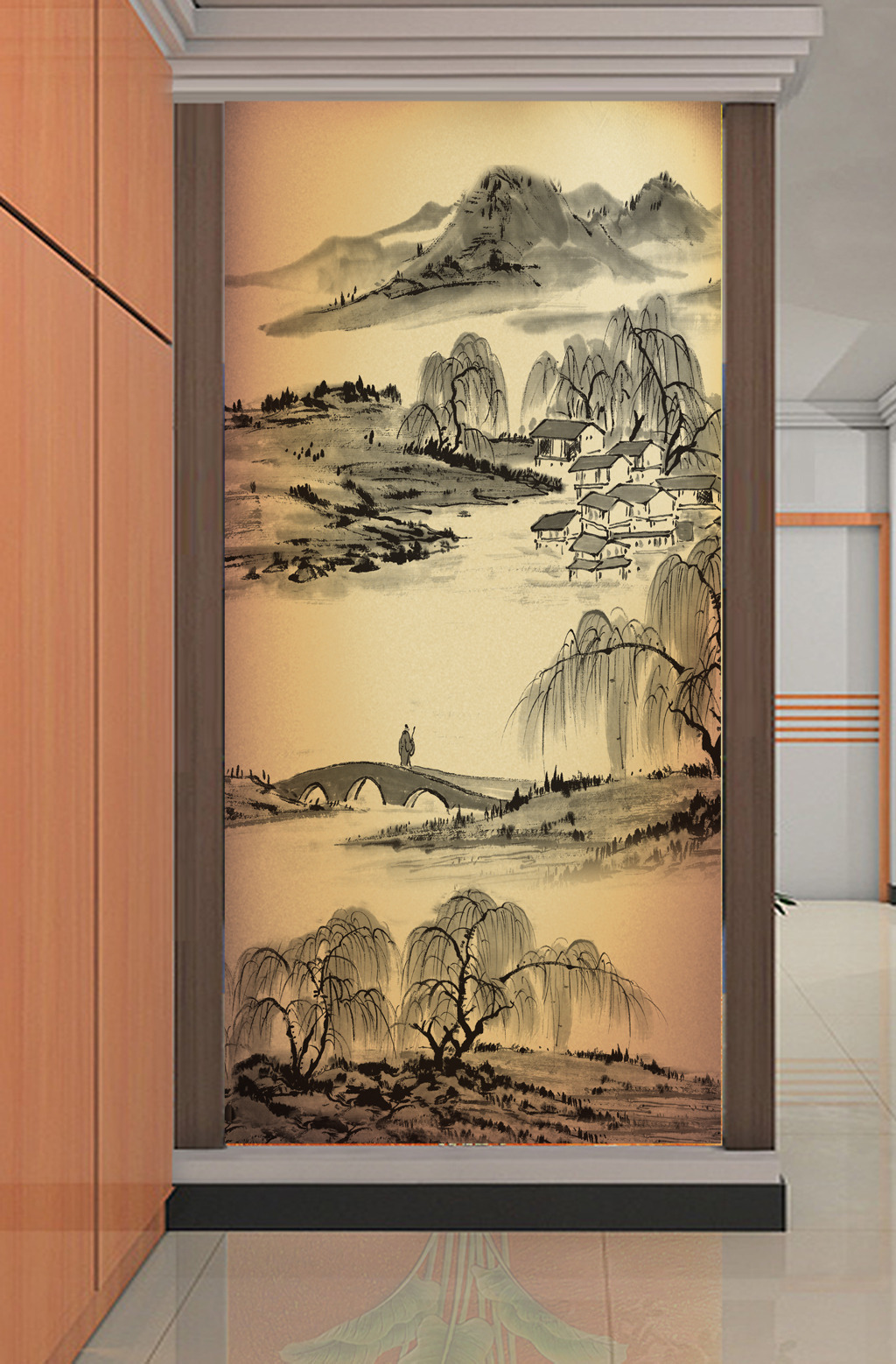 国画山水风景画水墨画玄关图图片