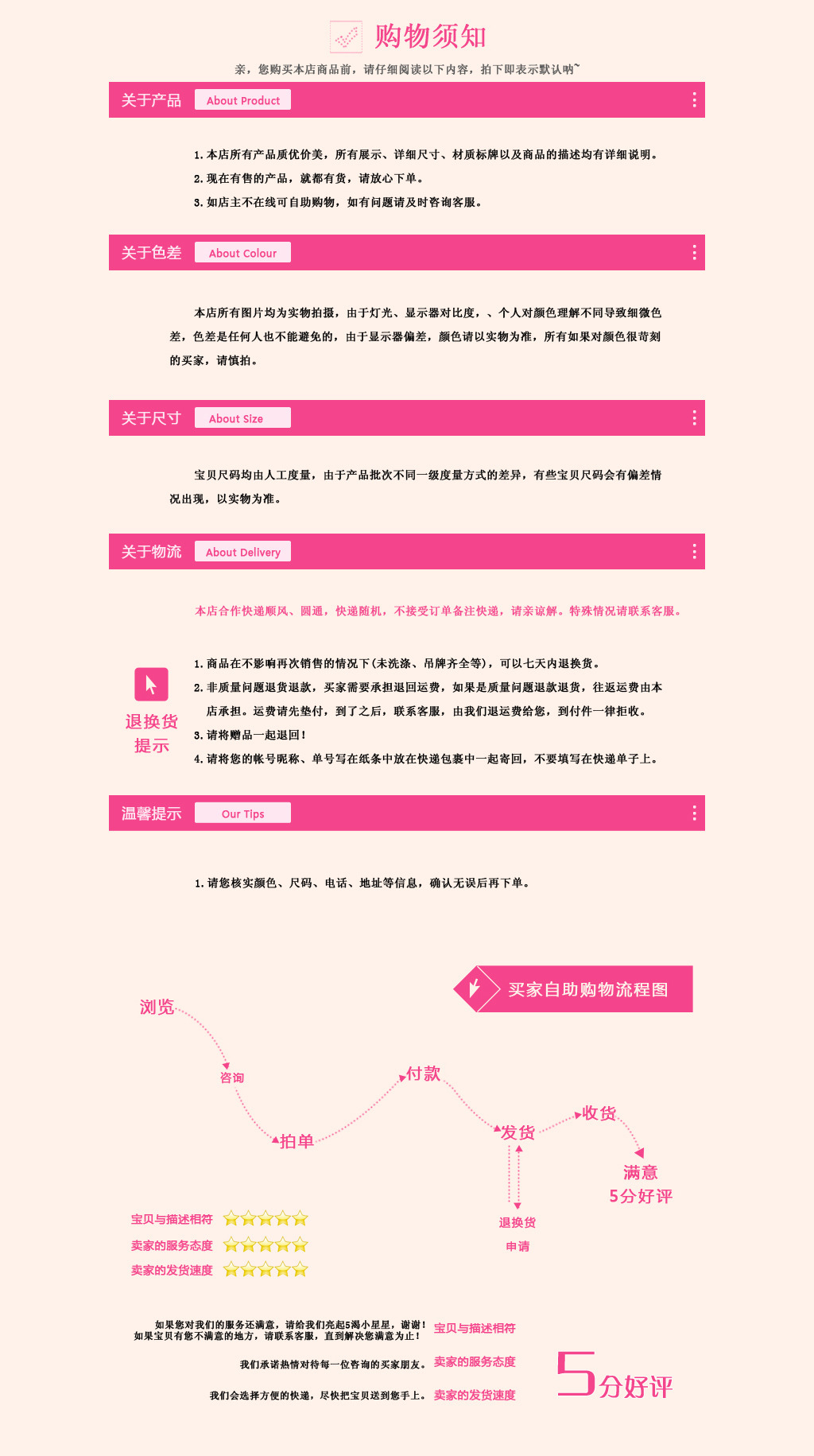 淘宝<em>女装购物</em>须知服装通用详情可爱描述模板下