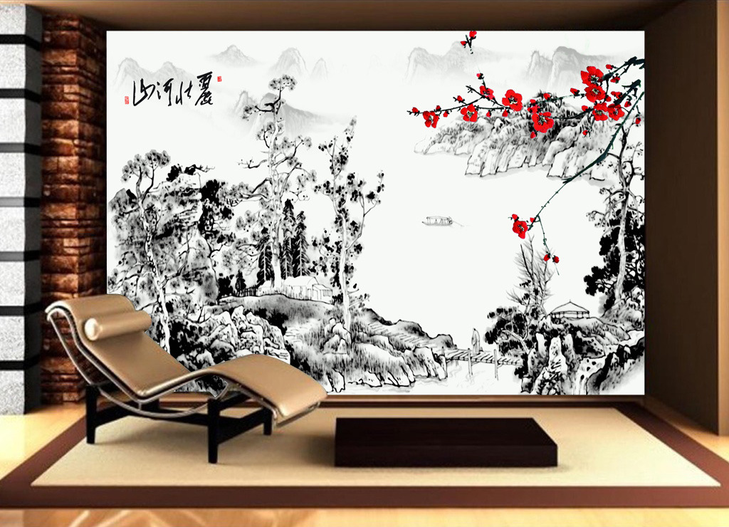 气壮山河水墨中国风国画电视背景墙壁画模板下载(图片编号:12246894)_中式电视背景墙_电视背景墙_我图网weili.ooopic.com