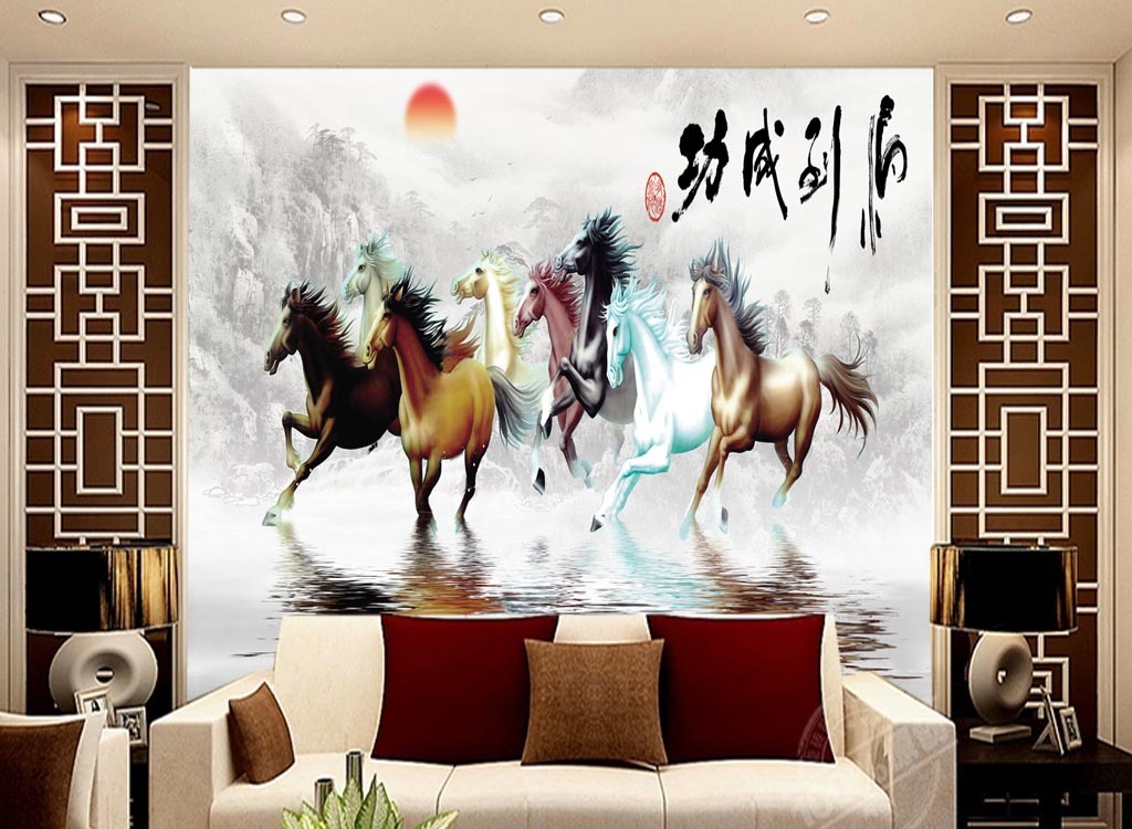 电视背景墙定制壁纸马到功成模板下载(图片编