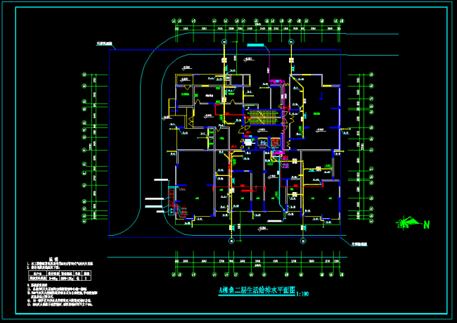 某高层A栋负二层生活给排水平面CAD图纸模板