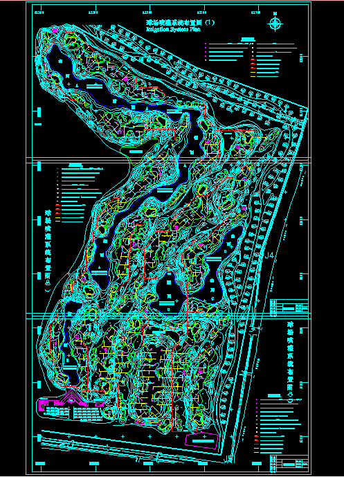 高尔夫球场地形及喷灌系统图CAD图纸模板下