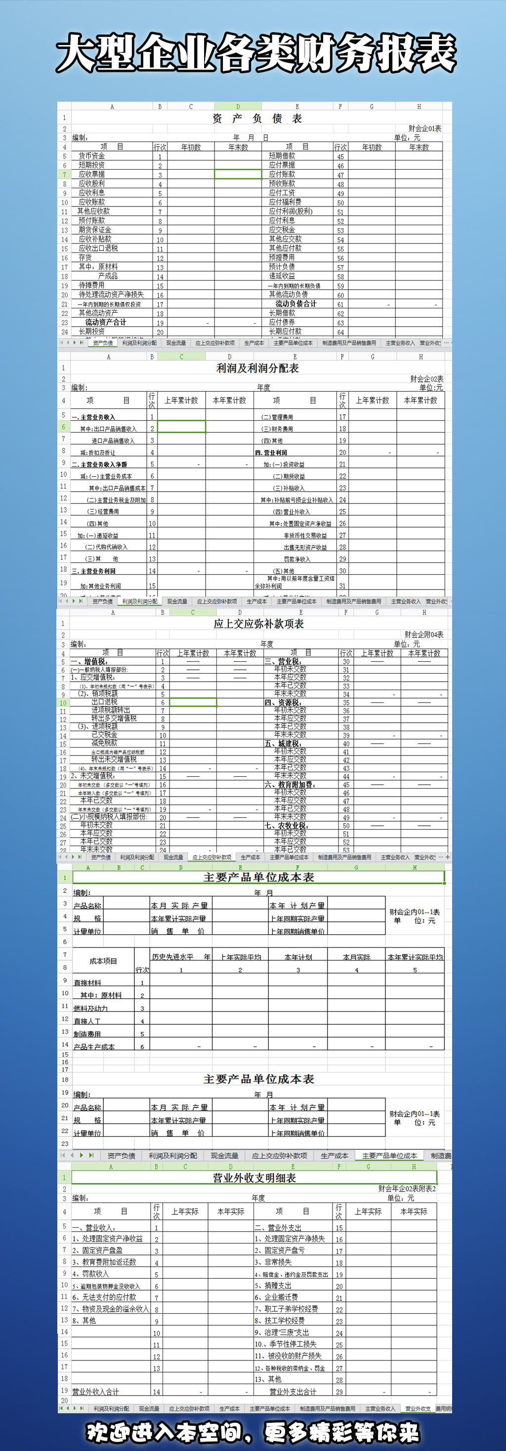 大型企业各类财务报表模板下载