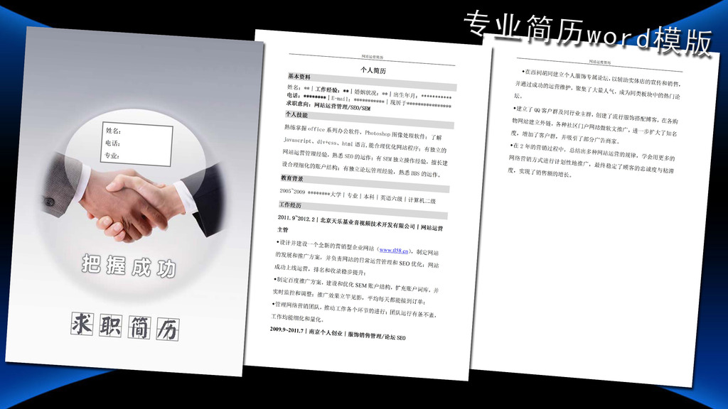 seo网站运营简历模板word下载图片