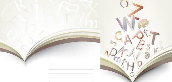 书本喷涌英文字母背景矢量素材模板下载(图片