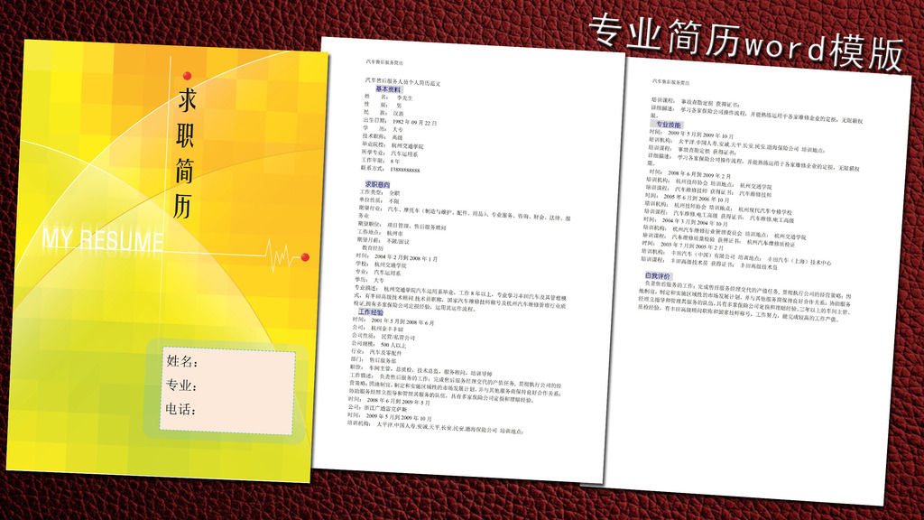汽车售后客服简历模板word下载模板下载(图片
