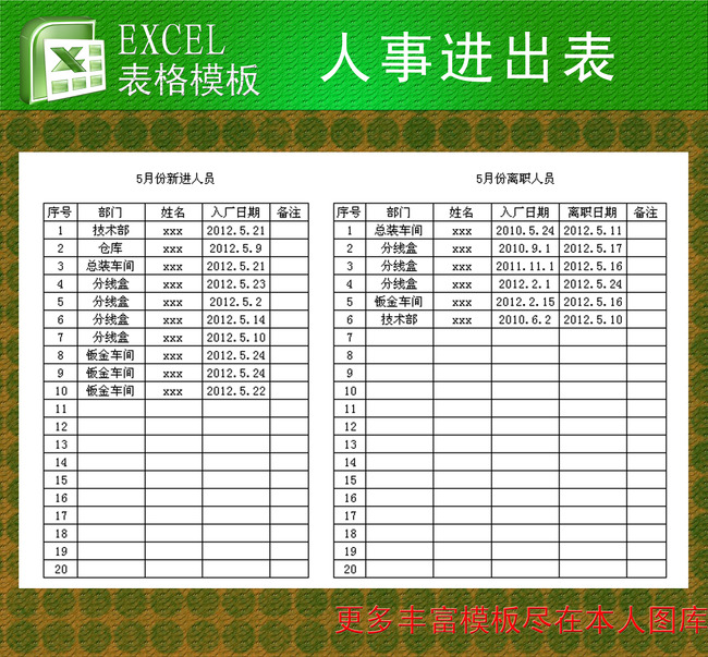 人事进出表EXCEL模板模板下载(图片编号:12