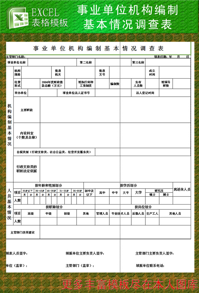 事业单位机构编制基本情况调查表EXCEL模板