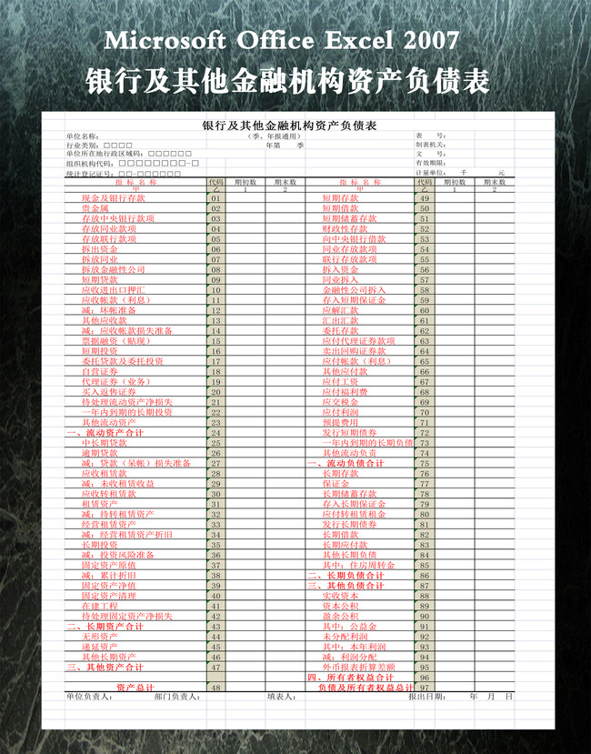 银行及其他金融机构资产负债表模板下载(图片