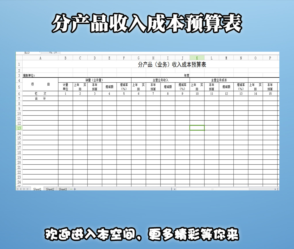 分产品收入成本预算表模板下载(图片编号:122