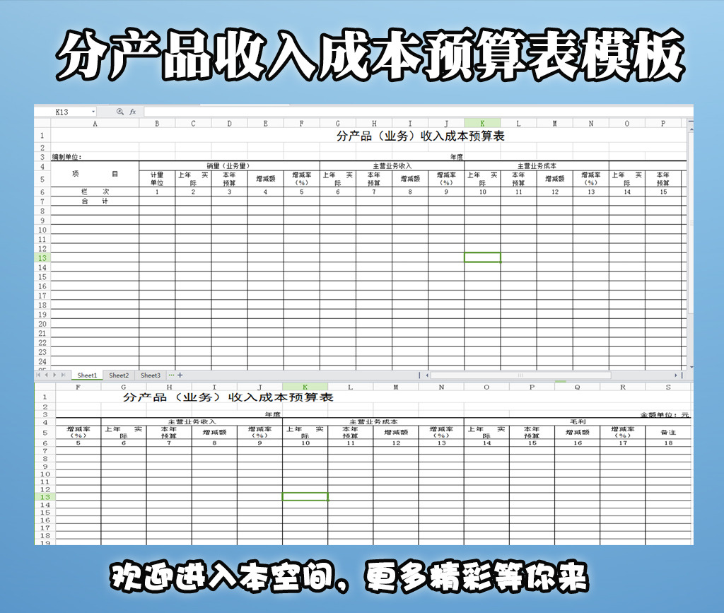 分产品收入成本预算表模板模板下载(图片编号