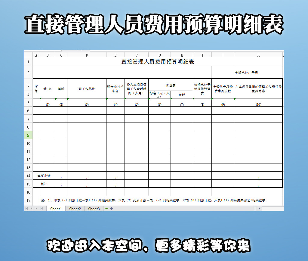 直接管理人员费用预算明细表模板下载(图片编