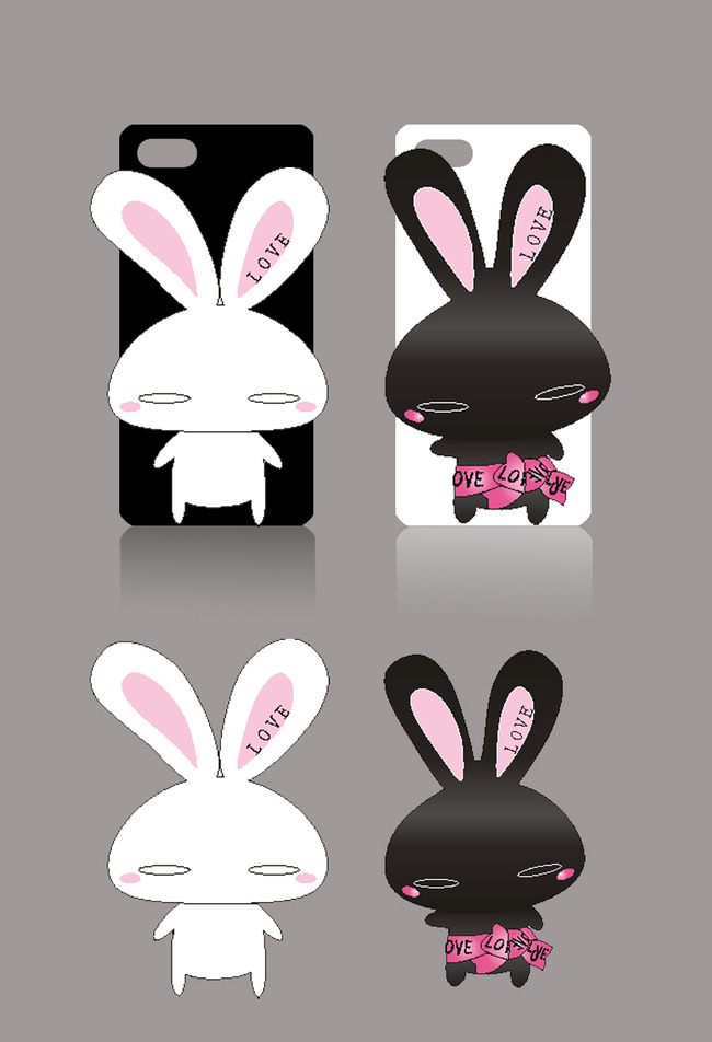 黑白兔子情侣手机壳图案设计模板下载(图片编