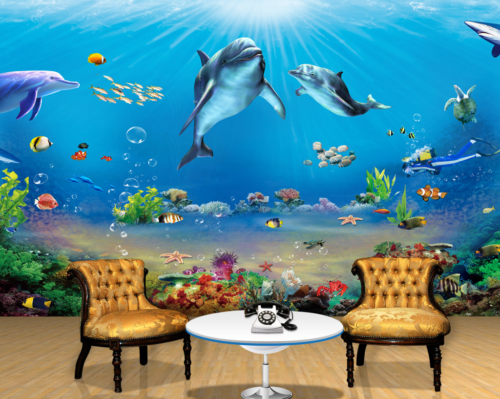 高清3dpsd分层电视背景墙美丽的海底世界模板