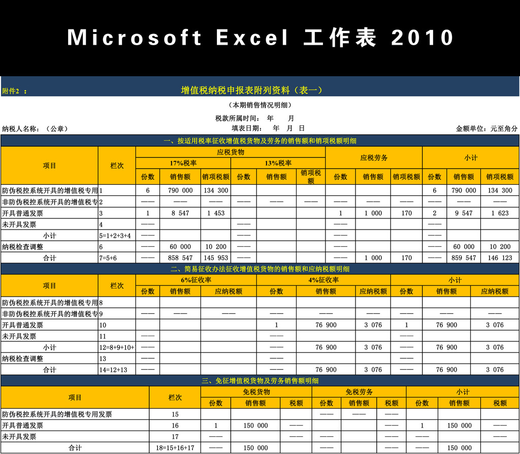 增值税纳税申报表附表Excel模板模板下载(图片