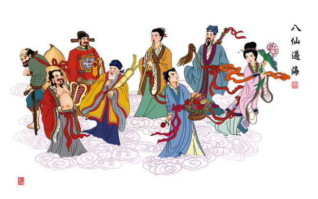 八仙过海中式古典文化电视背景墙图片
