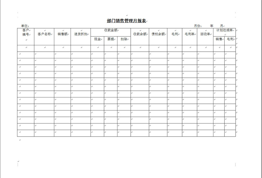 2014部门销售管理月报表模板下载(图片编号:1