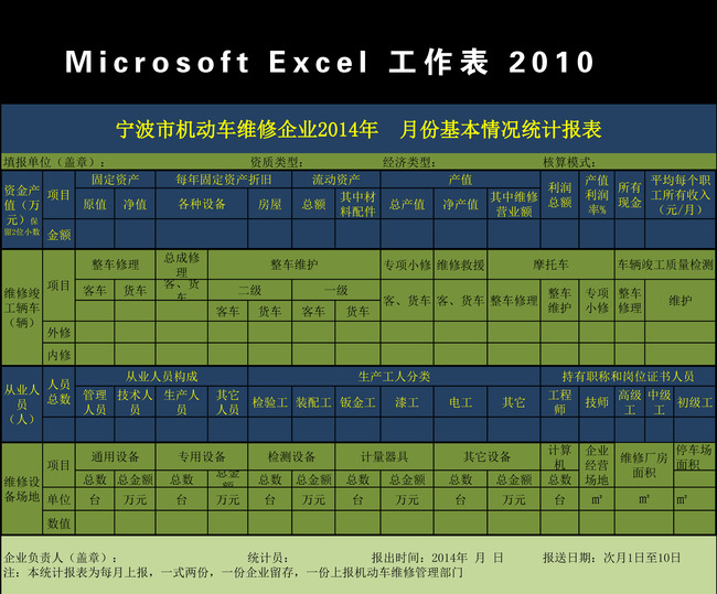 宁波市机动车维修企业基本情况统计报表模板下