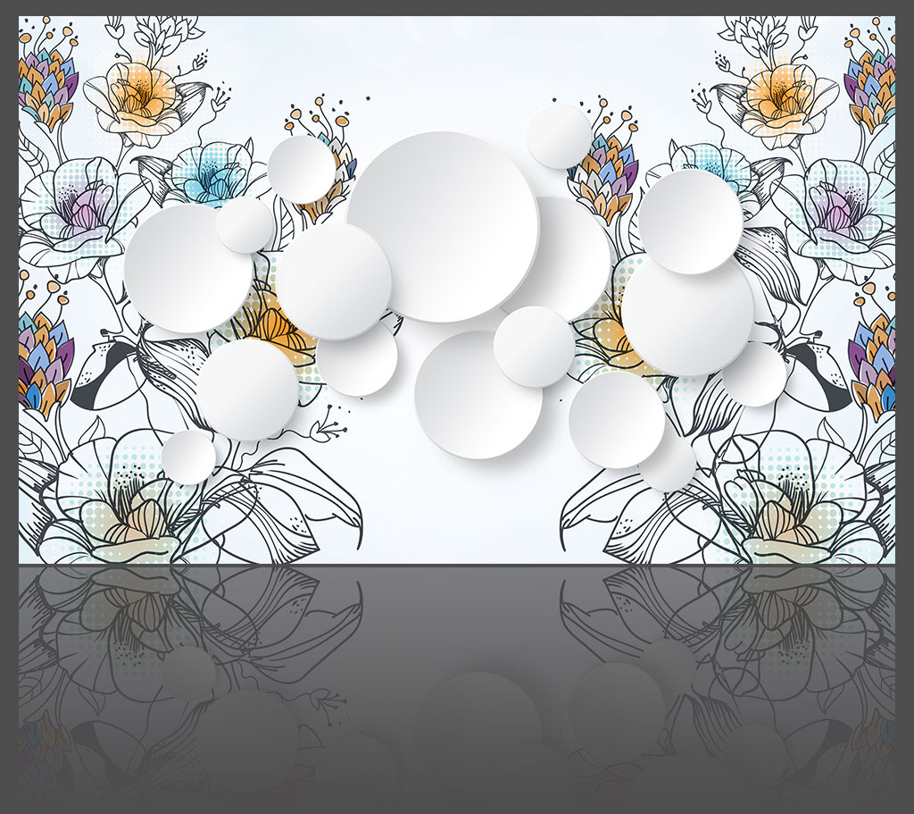 五彩线条手绘花朵雅致3D背景墙模板下载(图片