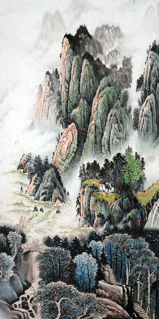 国画山水风景画壁画水墨画山水国画玄关