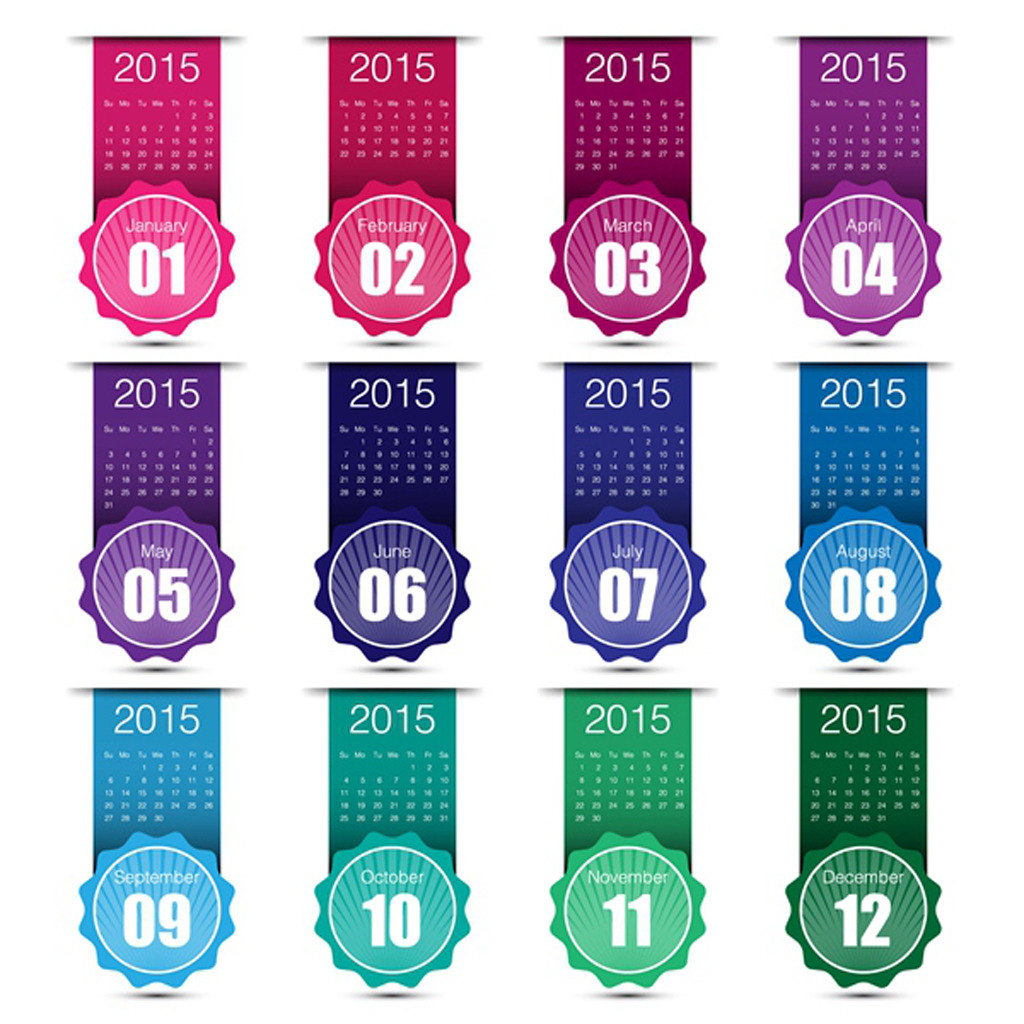 2015年羊年台历日历条全年月历矢量图片