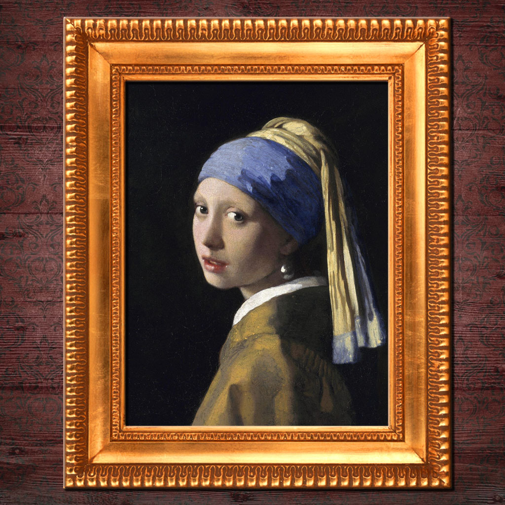 戴珍珠耳环的少女古典主义油画人物
