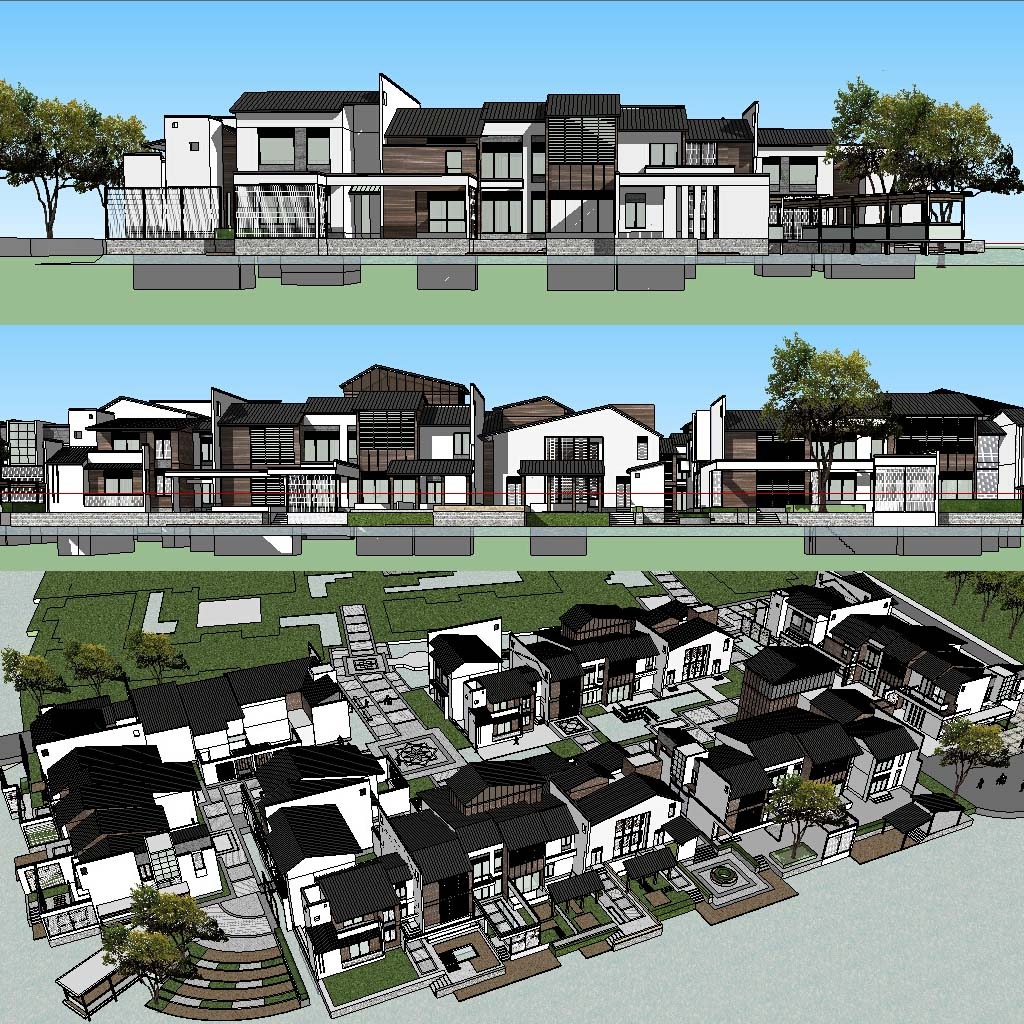 度假村建筑SU草图大师sketchup模型模板下载