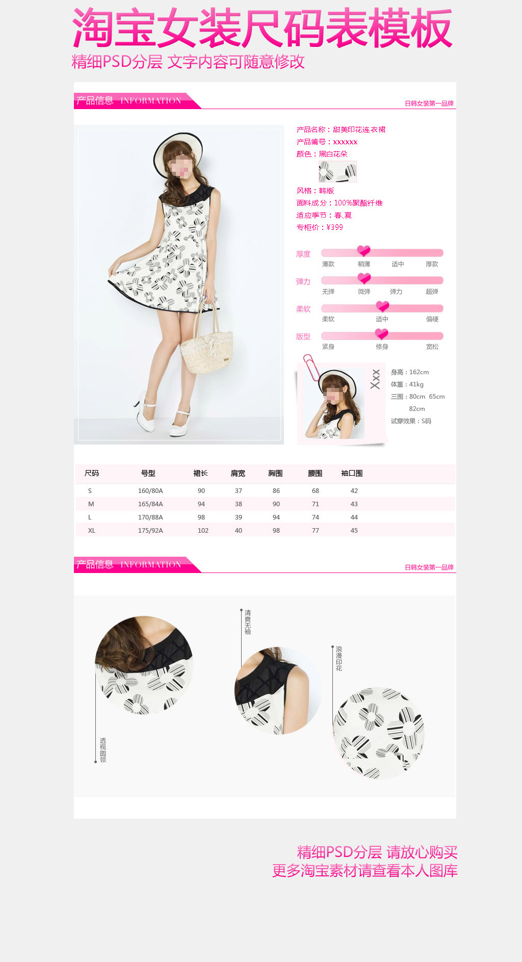 淘宝女装连衣裙尺码表宝贝描述PSD分层模板