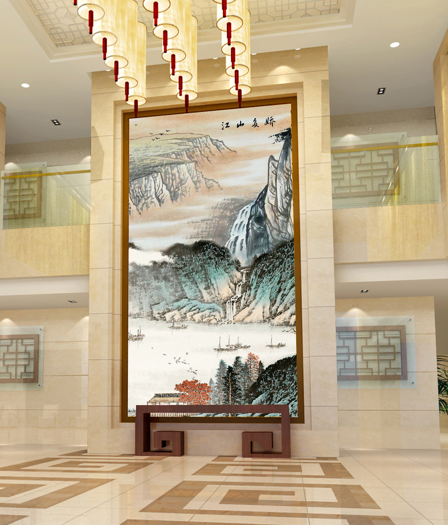 我图网提供精品流行国画山水画江山多娇山水风景画山水玄关素材下载,作品模板源文件可以编辑替换,设计作品简介: 国画山水画江山多娇山水风景画山水玄关 位图, RGB格式高清大图,使用软件为 Photoshop 7.0(.psd)