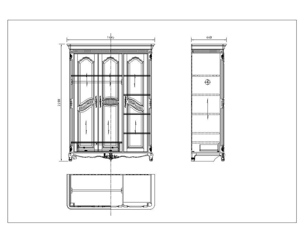 经典美式古典三门衣柜CAD文件模板下载(图片
