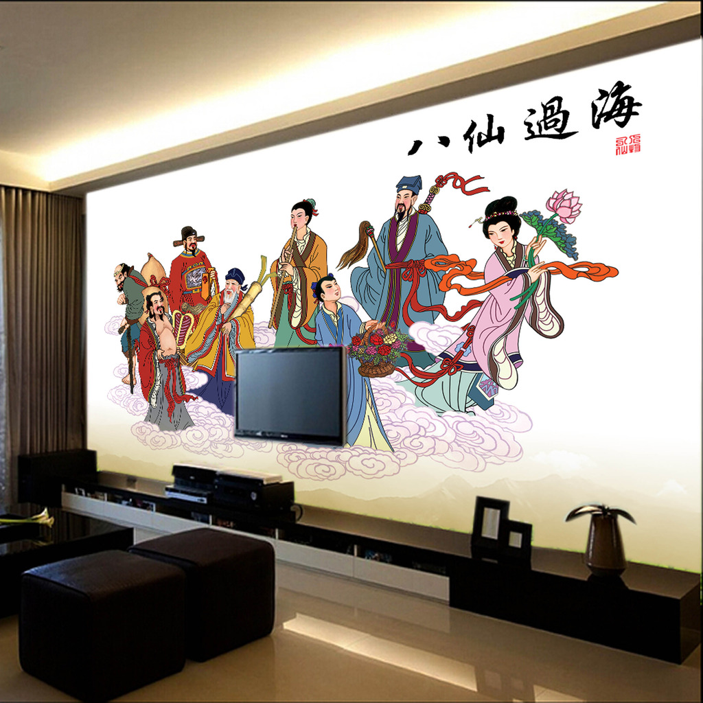 八仙过海中式古典文化背景墙图片