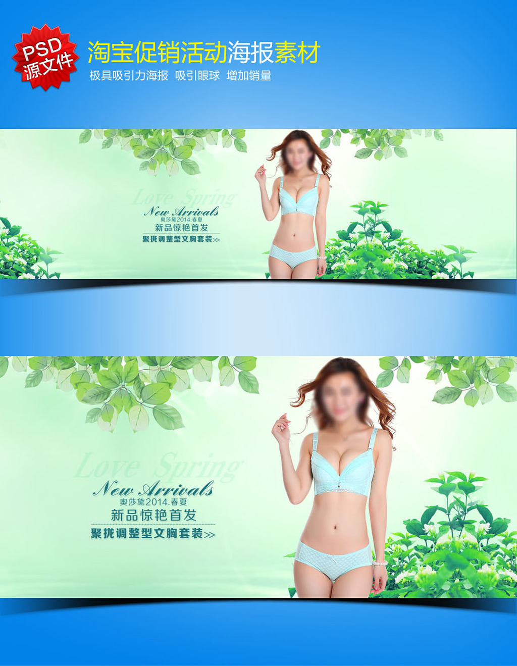 淘宝清新高档大气内衣<em>文胸促销海报</em>模板模板下