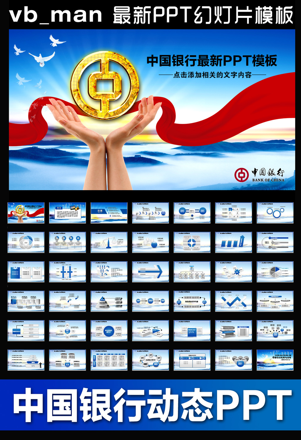 中国银行中行蓝色动态PPT模板中银外汇模板下