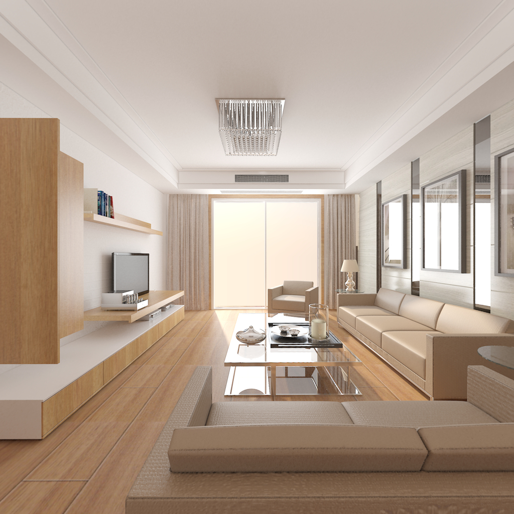 客厅餐厅全景动态效果图全套模型灯光材质模板