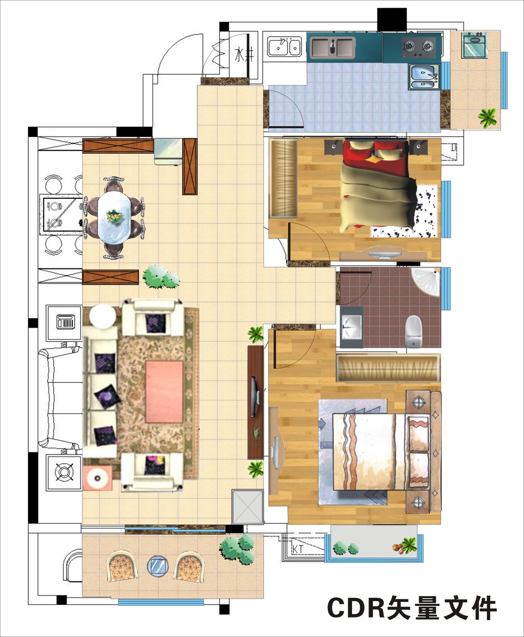 两房两厅户型图设计模板下载(图片编号:12416028)_两居室_户型图_我图网weili.ooopic.com