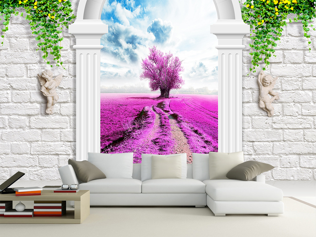 电视背景墙纸3d紫色树木空间扩展