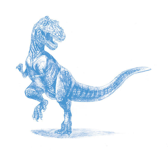 原创霸王龙恐龙侏罗纪手绘素描插图插画儿插线稿版权可商用