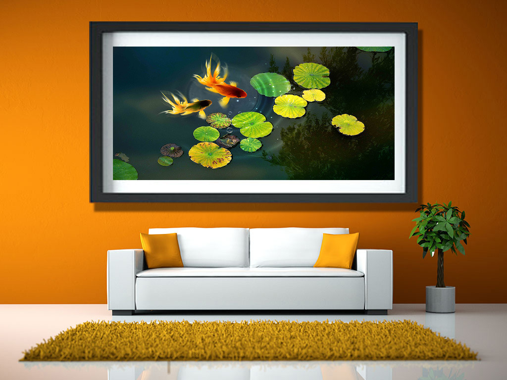牡丹锦鲤富贵有鱼金鱼壁画装饰画中堂画背景高