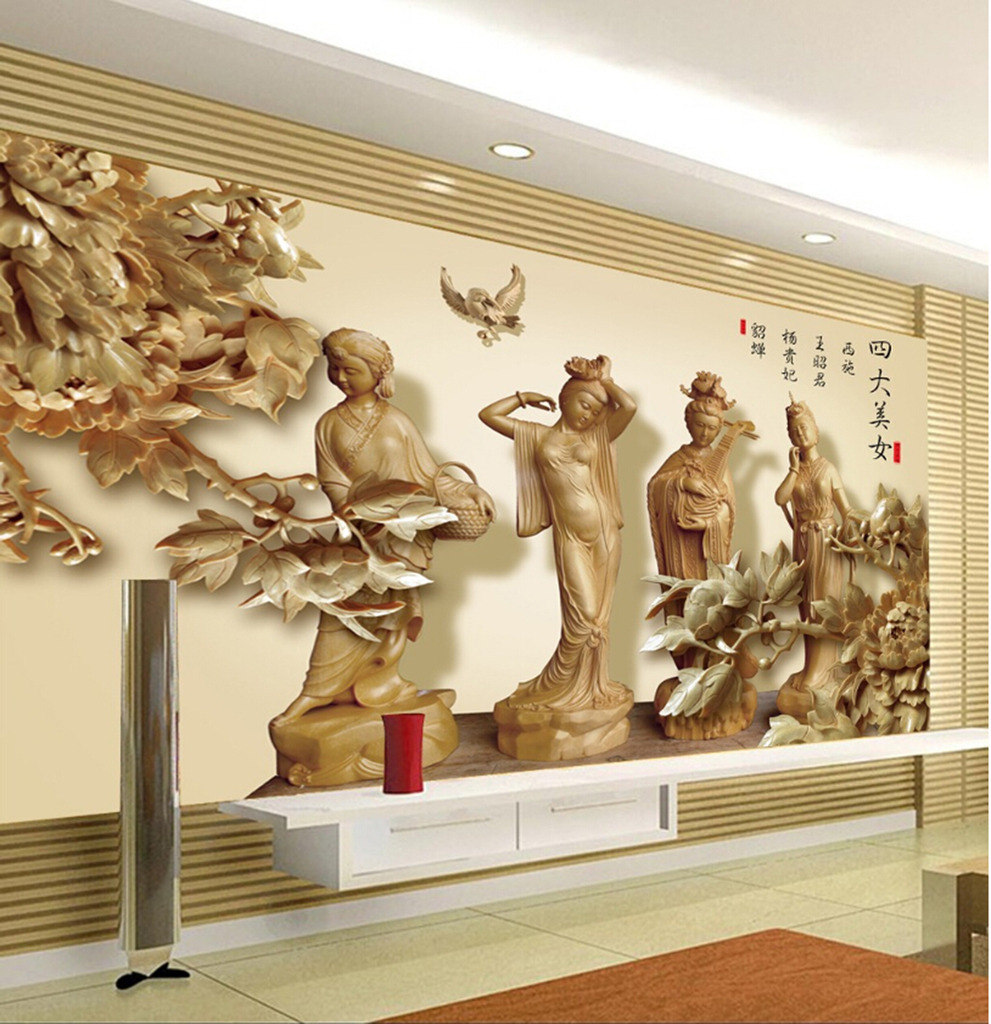 <em>古代四大美女</em>木雕<em>电视</em>背景墙高清图片下载(图