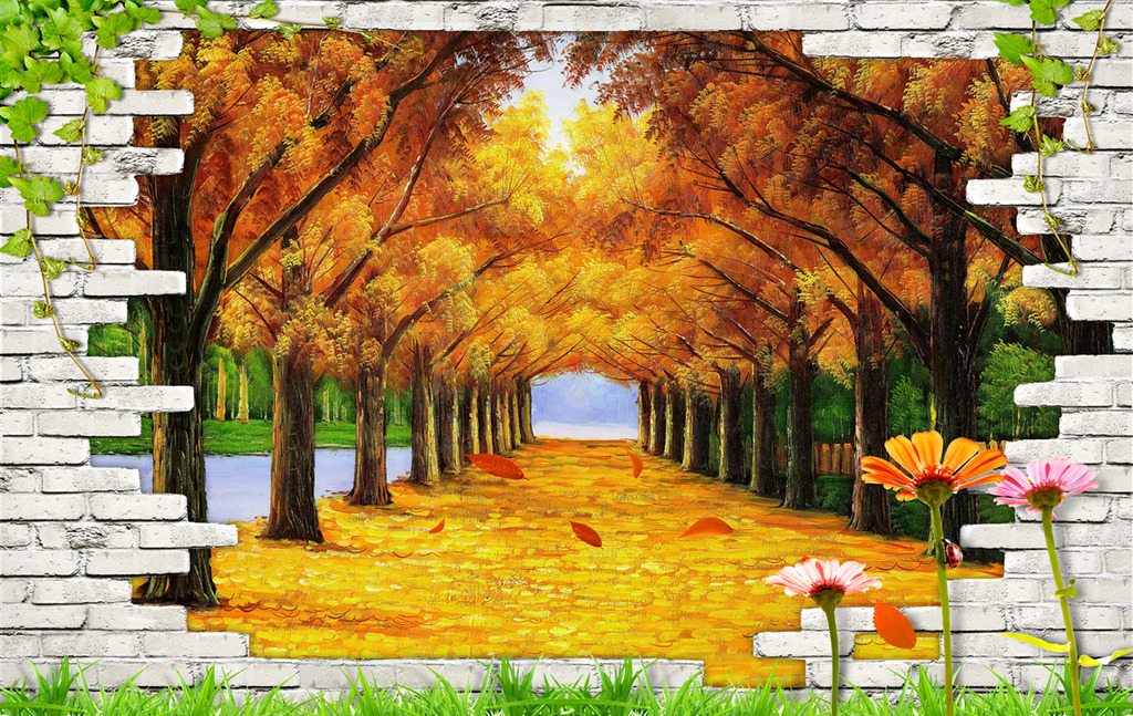 3D立体砖墙花朵黄金满地高清图片下载(图片编号12488954)背景墙图片_背景墙图片_我图网weili.ooopic.com