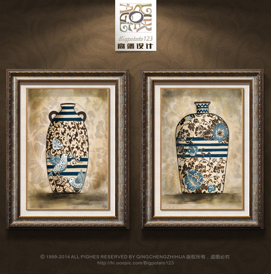 民族风特色花瓶静物装饰画花纹