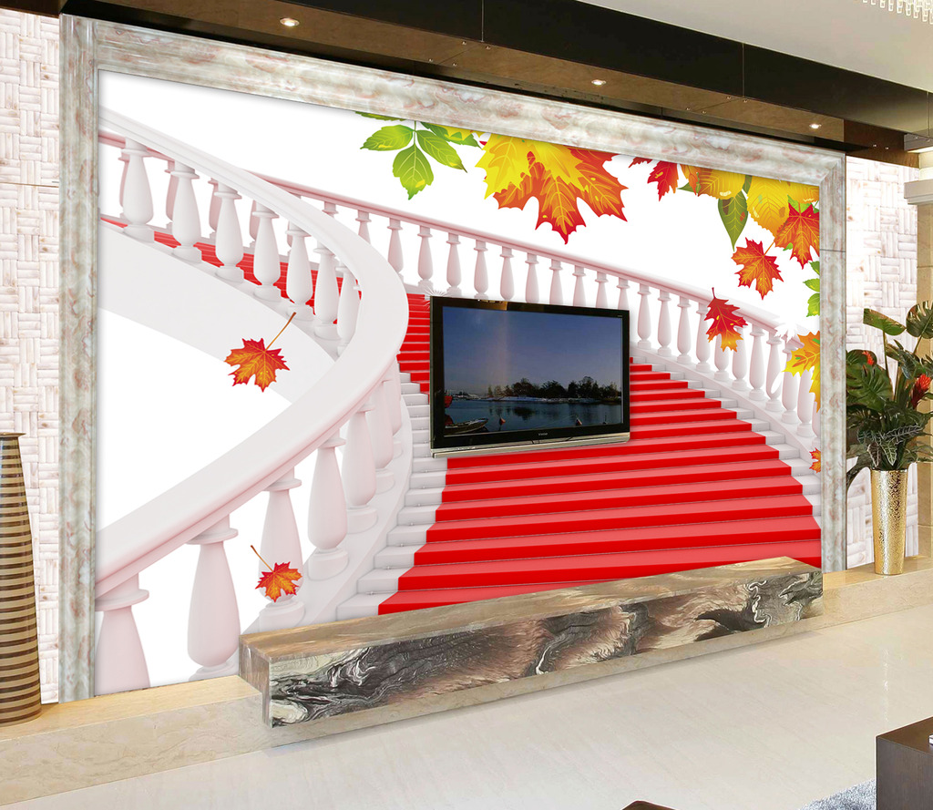 3D空间电视背景墙壁纸壁画梦幻花高清图片下