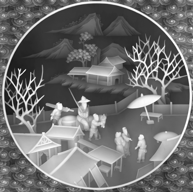 jdp浮雕灰度图牵牛高清图片下载(图片编号124