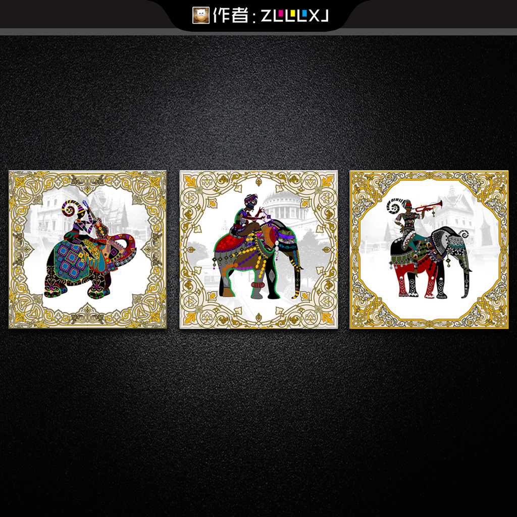 非洲 大象音乐 人欧式花边无框画高清图片下载(