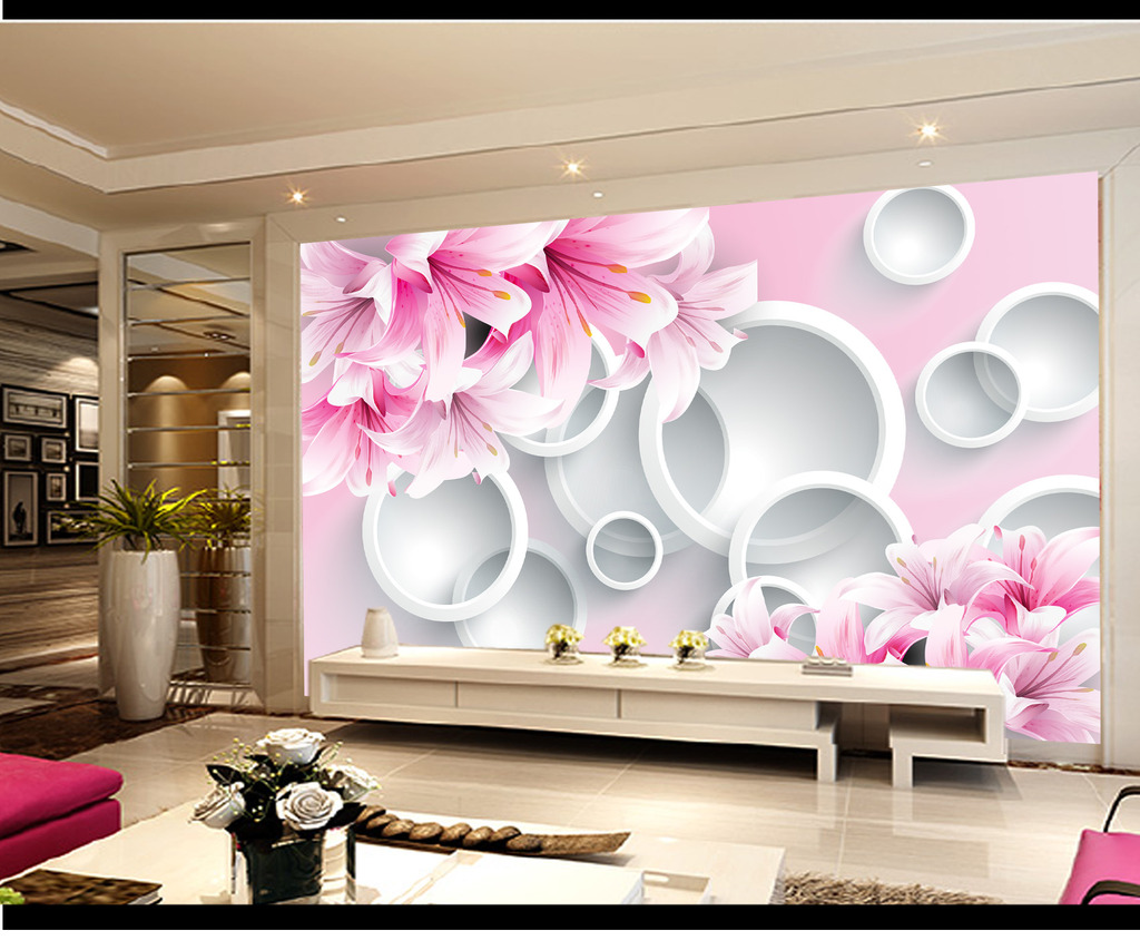 梦幻百合3D电视背景墙装饰画模板高清图片下