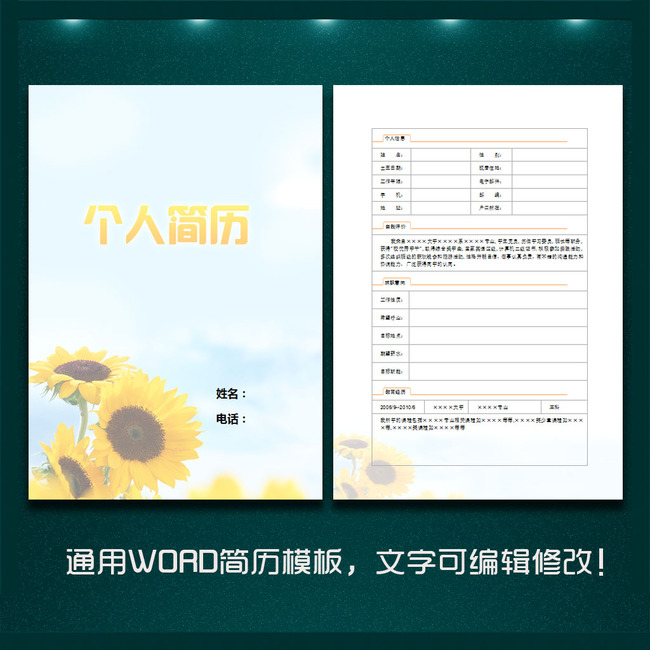 个人简历模板(向日葵)图片