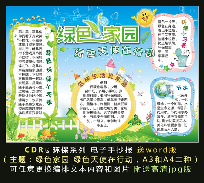 环保教育学生电子小报手抄报模板-绿色家园图片