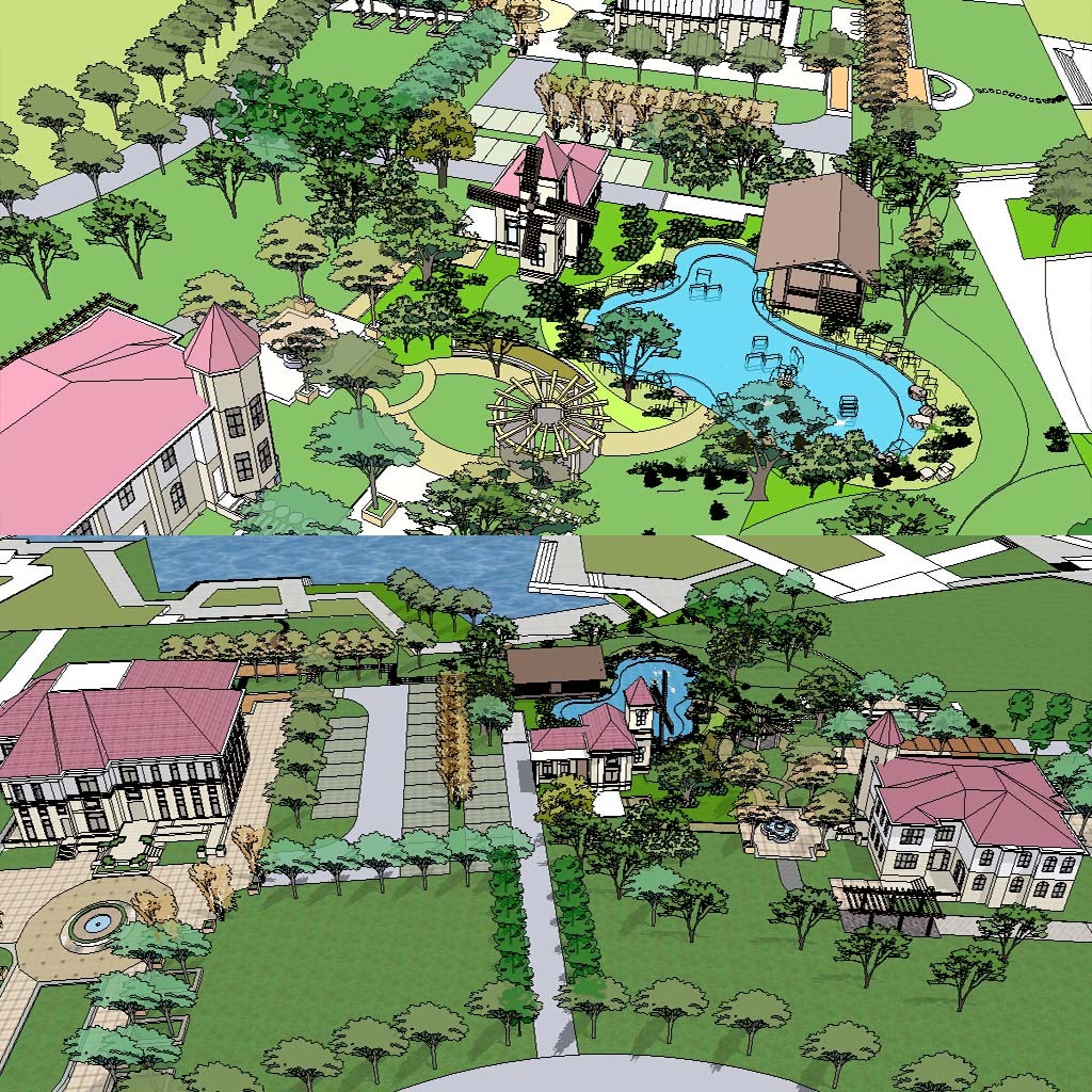 草图大师sketchup度假村休闲景观模型模板下载