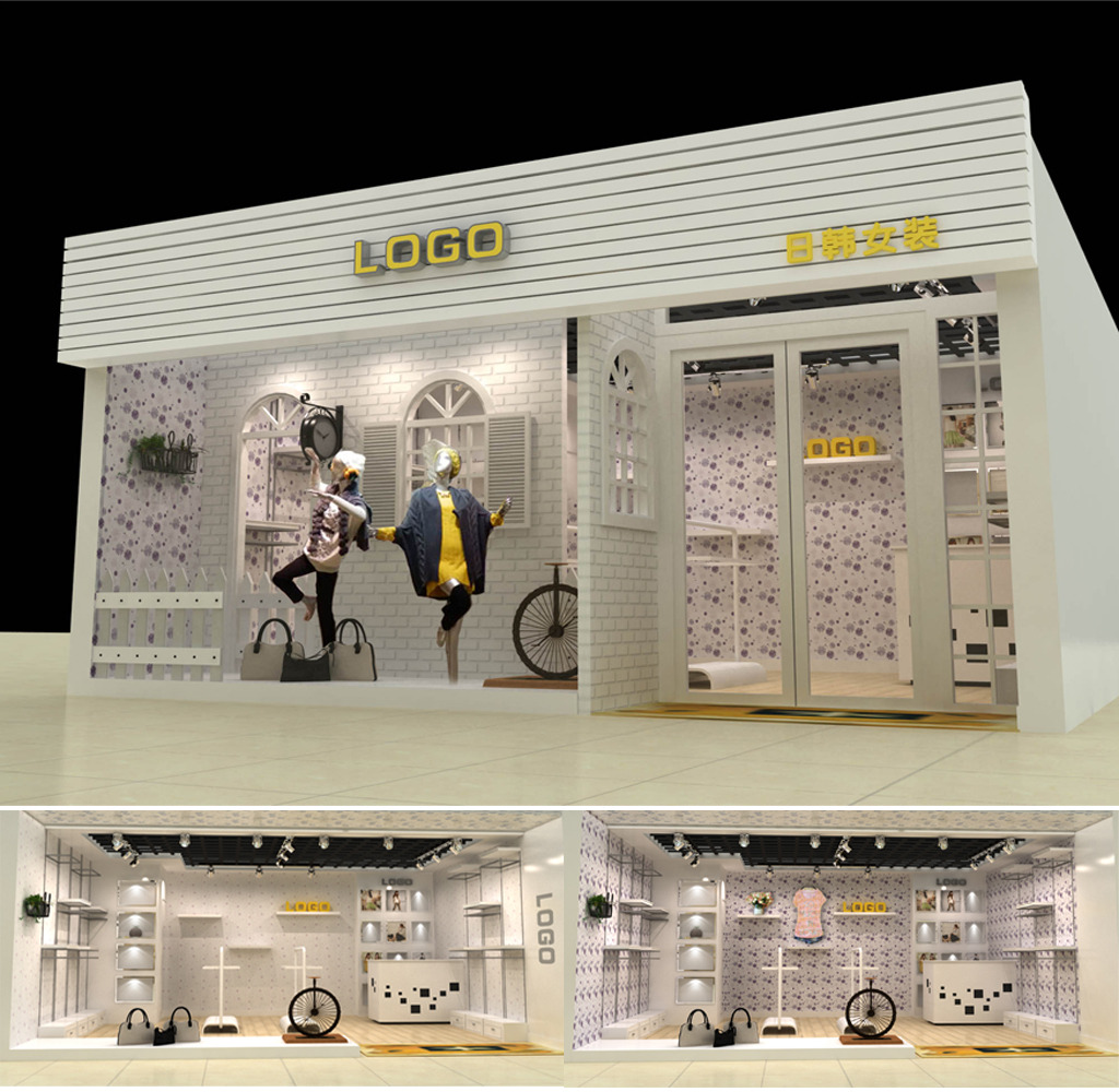 服装店室内外装修整套3D模型模板下载(图片编