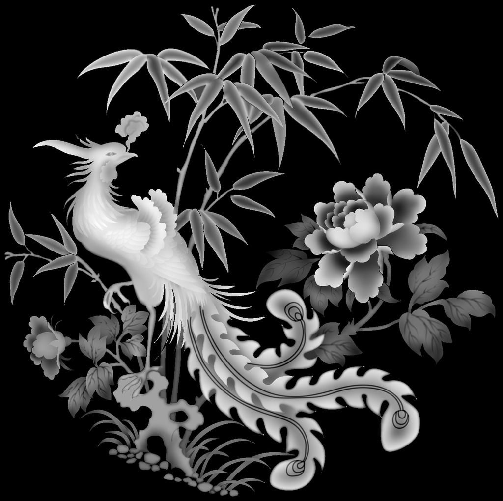 精雕凤图jdp灰度图